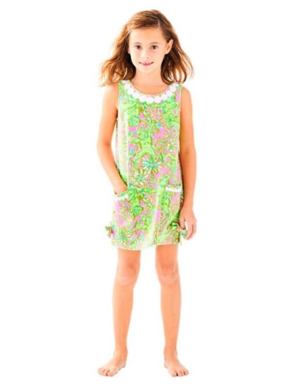 Lilly Pulitzer x Jane Goodall Girls Green Pink Shift Dress, Size 12/14 (XL)